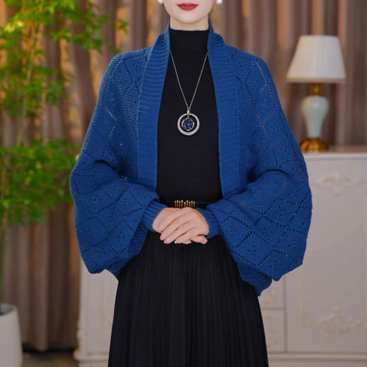 Fashion hollowed-out knitted shawl jacket
