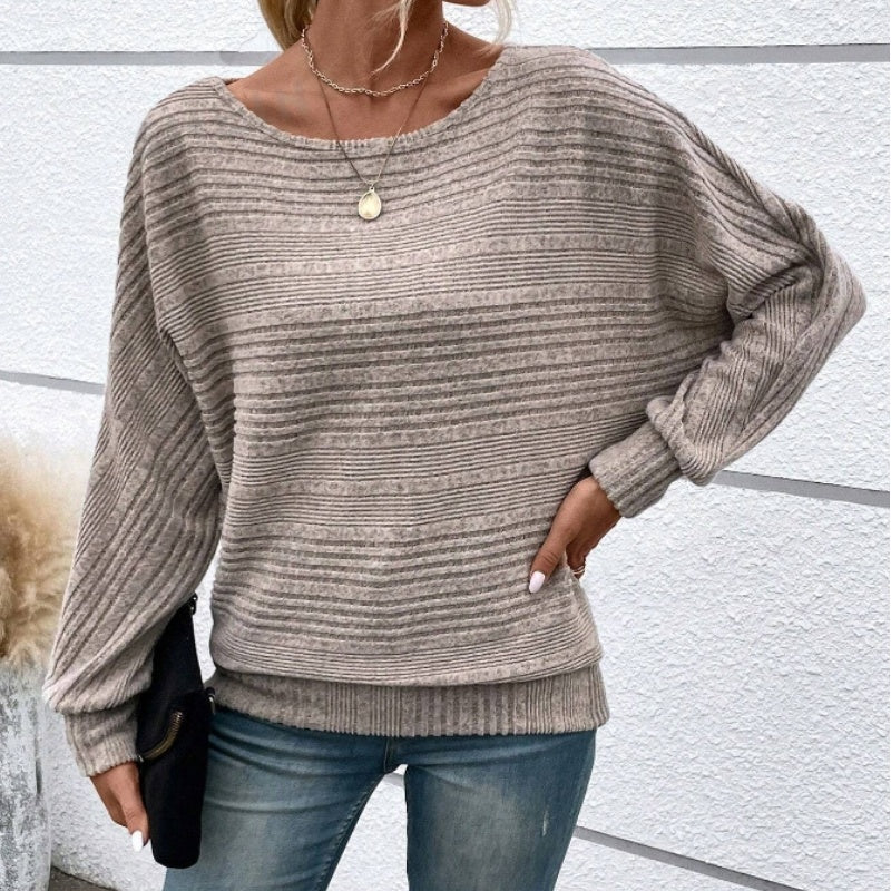 🌹Autumn Sale-50% Off🌹Solid Round-Neck Striped Top with Long Sleeves