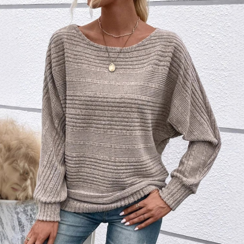 🌹Autumn Sale-50% Off🌹Solid Round-Neck Striped Top with Long Sleeves