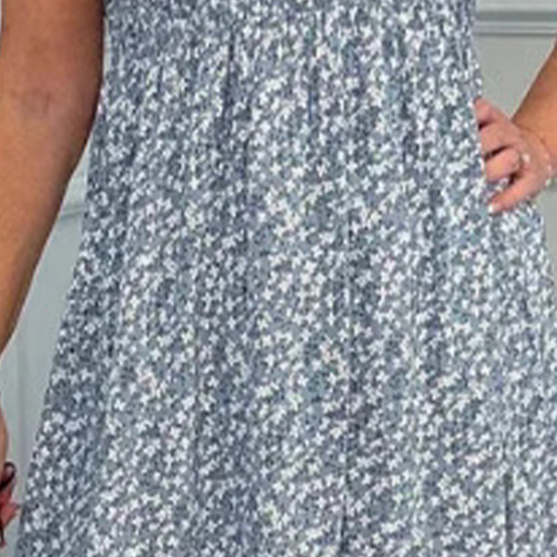 🎉🛍️Hot Promotion 68% OFF💃Women's Elegant Floral Print High-Waisted Ruffle Cap Sleeve Dress