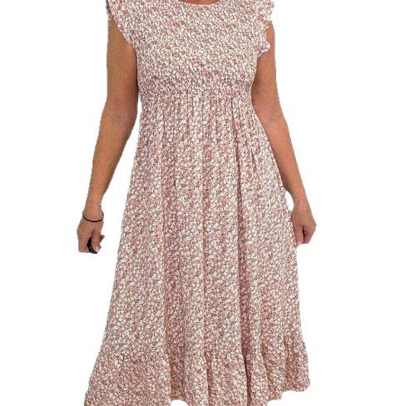 🎉🛍️Hot Promotion 68% OFF💃Women's Elegant Floral Print High-Waisted Ruffle Cap Sleeve Dress