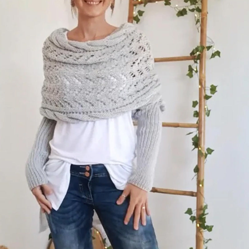 Women’s Cut-out Knitted Shawl with Double Sleeves
