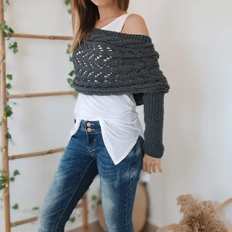 Women’s Cut-out Knitted Shawl with Double Sleeves
