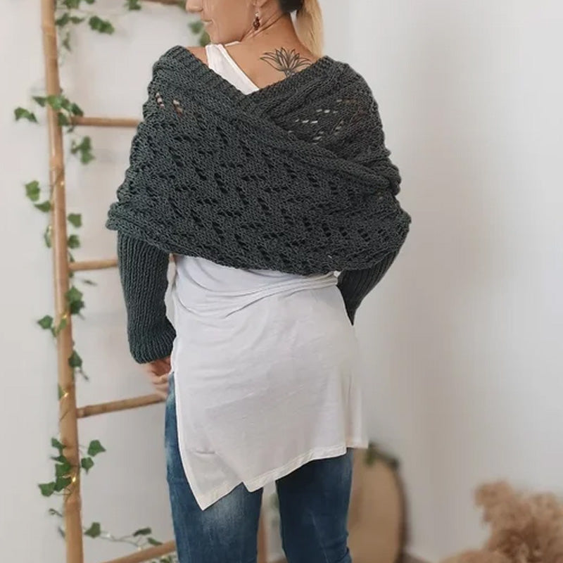 Women’s Cut-out Knitted Shawl with Double Sleeves
