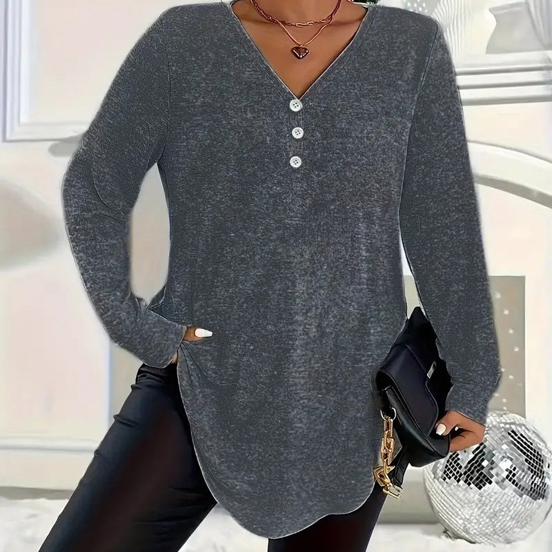 💓LAST DAY PROMOTION - 50%OFF🎀Women's Buttoned V-Neck Long Sleeve Top