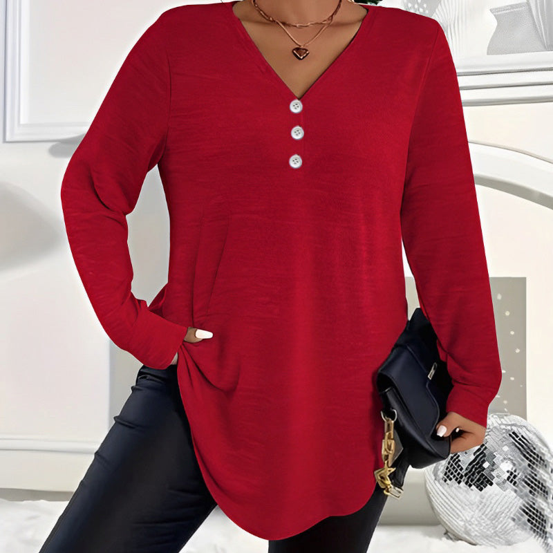 💓LAST DAY PROMOTION - 50%OFF🎀Women's Buttoned V-Neck Long Sleeve Top