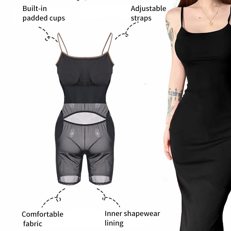 Solid Slim-Fit Spaghetti Strap Dress