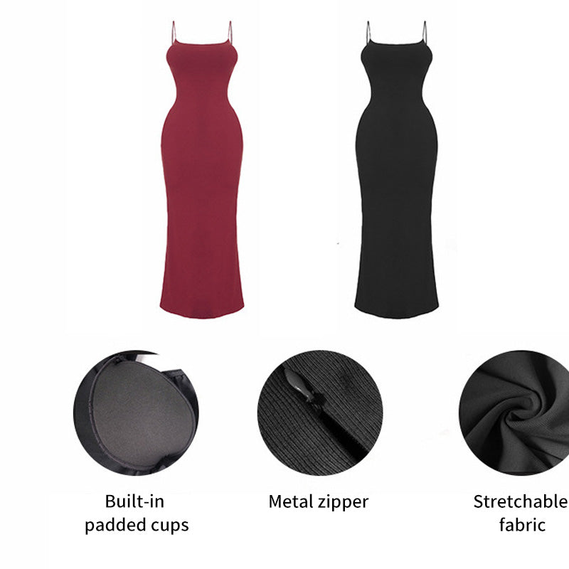 Solid Slim-Fit Spaghetti Strap Dress