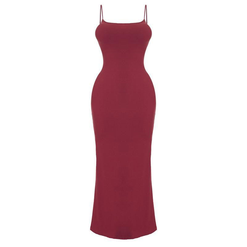 Solid Slim-Fit Spaghetti Strap Dress