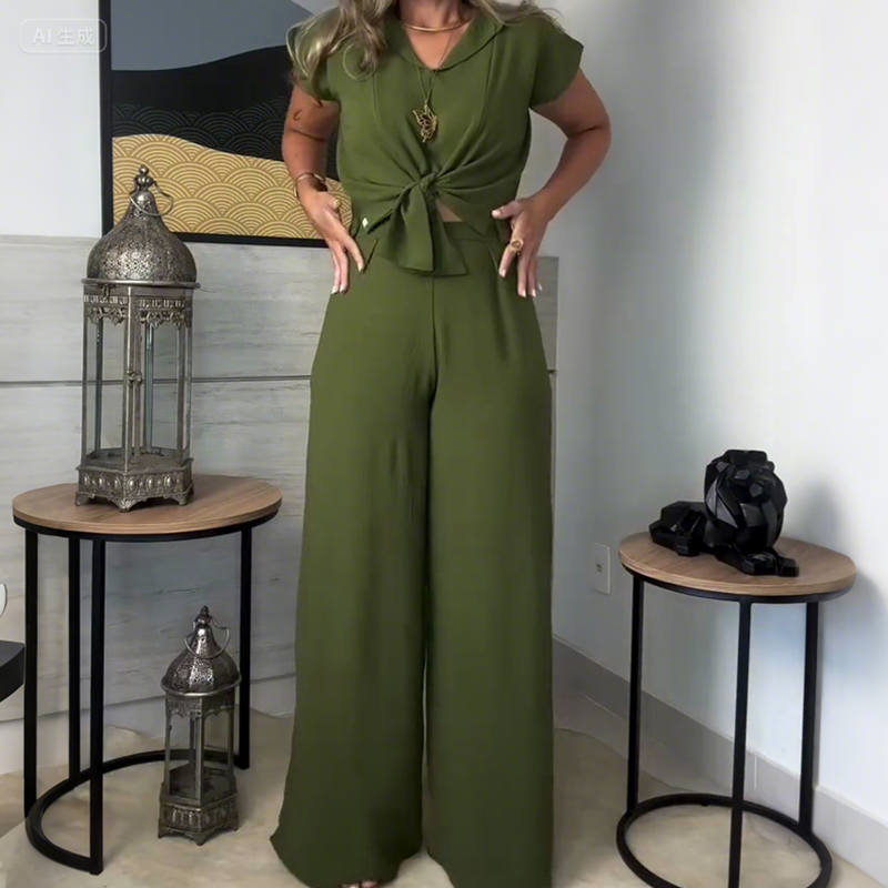 Women’s Wide-Leg Stretchy Pants with Drawstring Waist