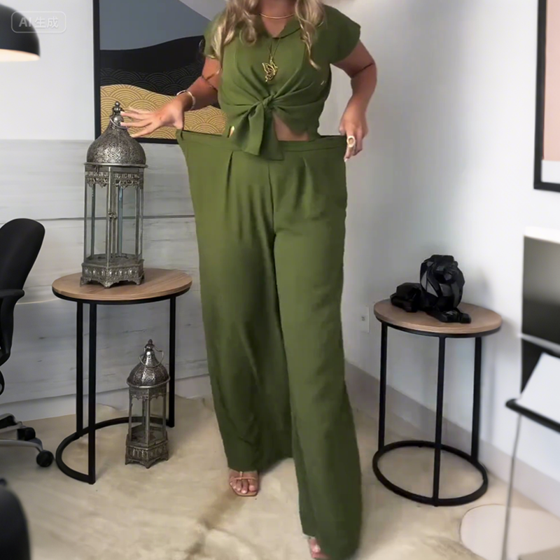 Women’s Wide-Leg Stretchy Pants with Drawstring Waist