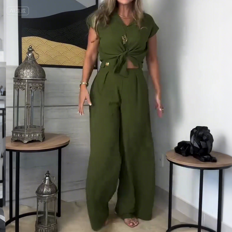 Women’s Wide-Leg Stretchy Pants with Drawstring Waist