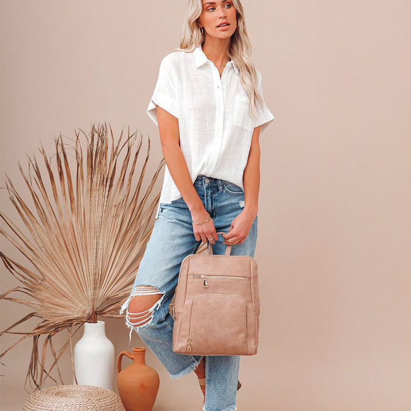 Women's Trendy Short Sleeve Loose Fit Shirt with Pocket