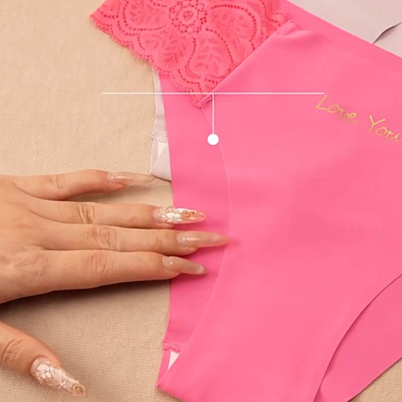 Women's Breathable Letter Print Lace Trim Briefs