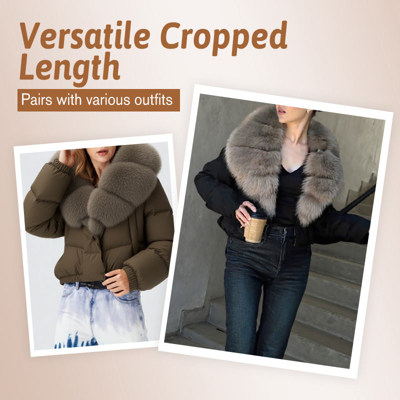 Women's Short-Length Fashionable Warm Fur-Collared Jacket(Icelandic white duck down)