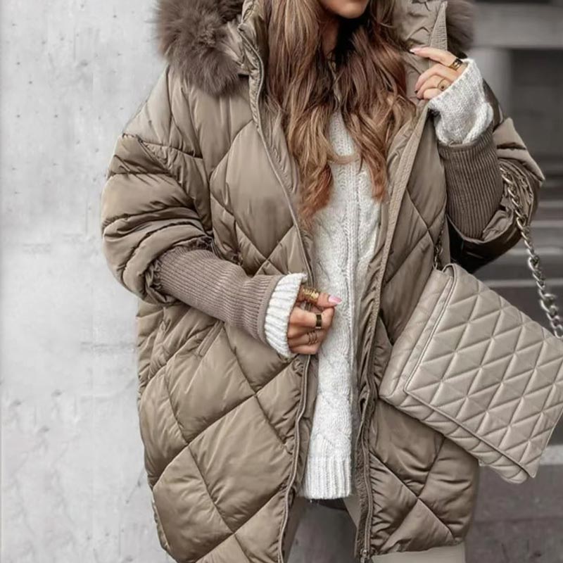 Women’s Fashion Mid-length Parka 🧥✨ – Autumn And Winter Knit Sleeve Patchwork, Flattering Fit for Cold Days