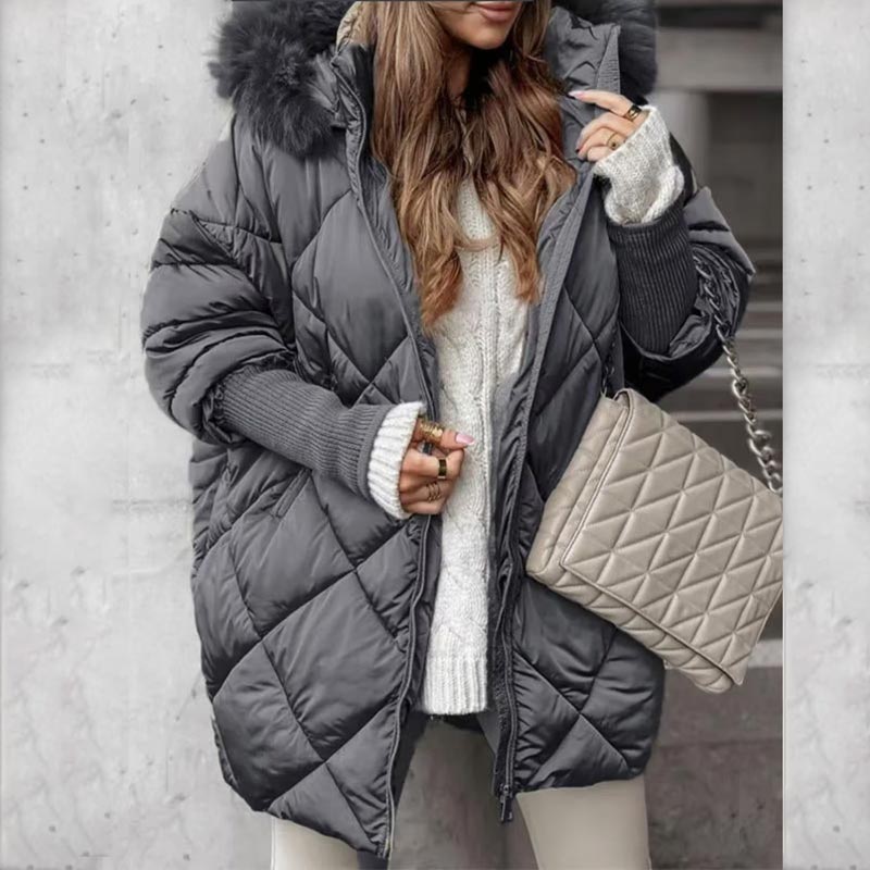 Women’s Fashion Mid-length Parka 🧥✨ – Autumn And Winter Knit Sleeve Patchwork, Flattering Fit for Cold Days