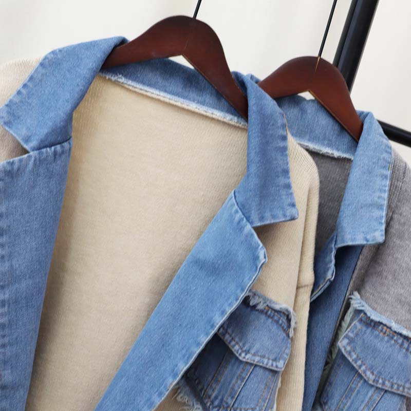 Women’s Patchwork Denim Lapel Cardigan
