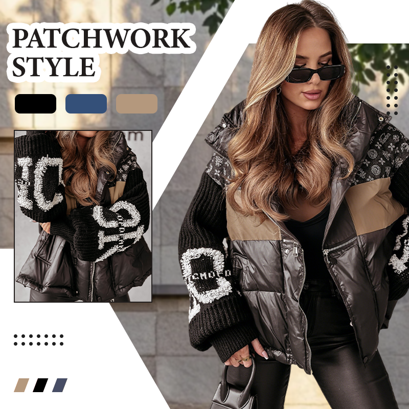 ❄️LAST DAY PROMOTION - 50%OFF 💖 Women’s Patchwork Knit Sleeve Hooded Puffer Jacket