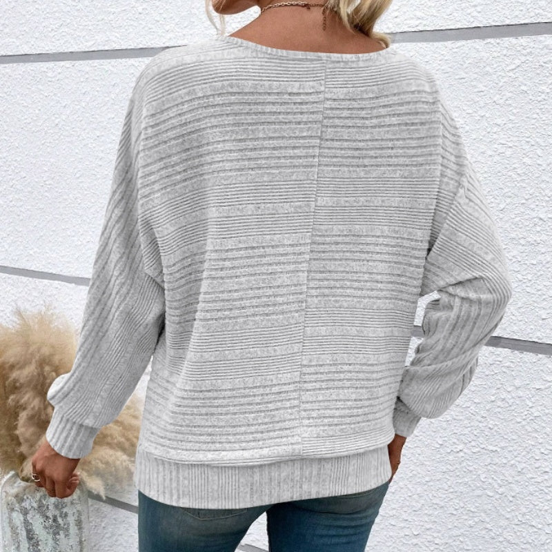 🌹Autumn Sale-50% Off🌹Solid Round-Neck Striped Top with Long Sleeves