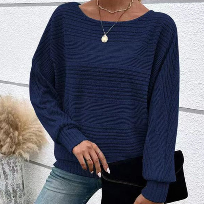 🌹Autumn Sale-50% Off🌹Solid Round-Neck Striped Top with Long Sleeves