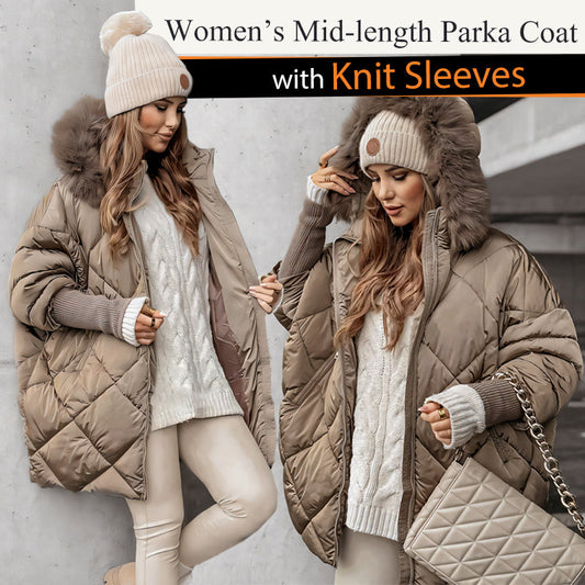 ❄️Winter Sales❄️Women's Mid-length Parka Coat with Knit Sleeves ✈️Free shipping✈️