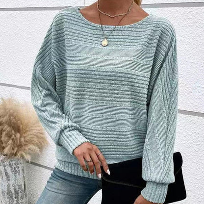🌹Autumn Sale-50% Off🌹Solid Round-Neck Striped Top with Long Sleeves