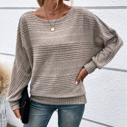 🌹Autumn Sale-50% Off🌹Solid Round-Neck Striped Top with Long Sleeves