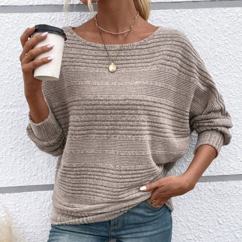 🌹Autumn Sale-50% Off🌹Solid Round-Neck Striped Top with Long Sleeves