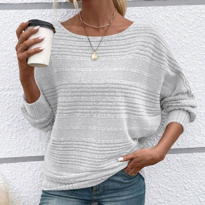 🌹Autumn Sale-50% Off🌹Solid Round-Neck Striped Top with Long Sleeves