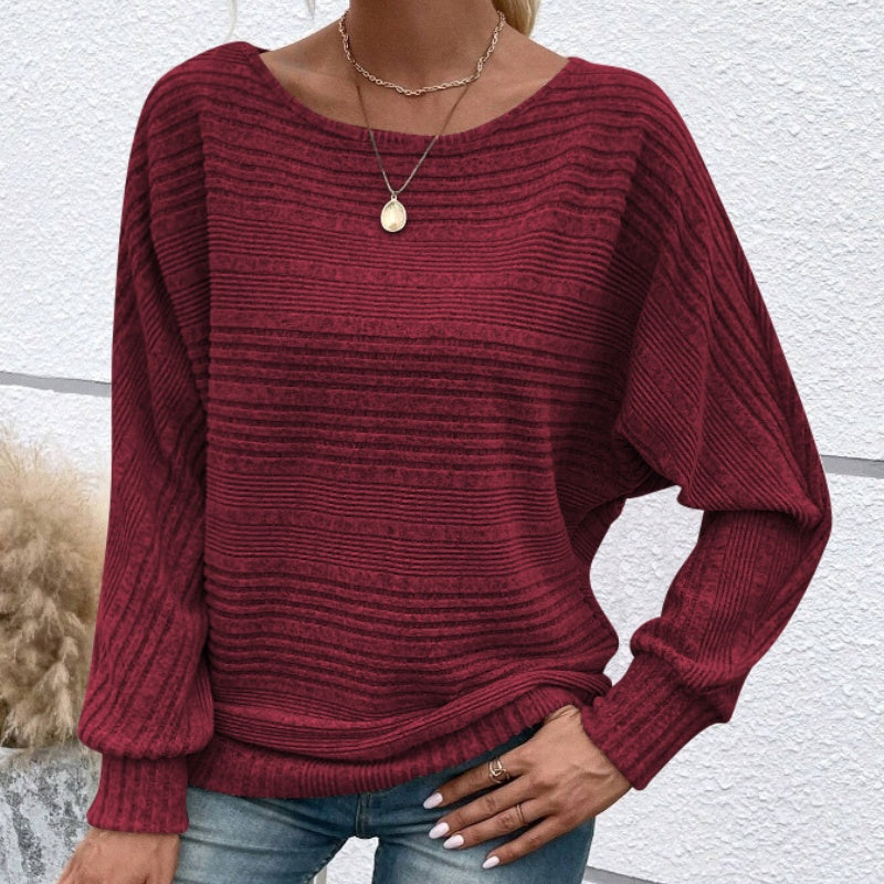 🌹Autumn Sale-50% Off🌹Solid Round-Neck Striped Top with Long Sleeves