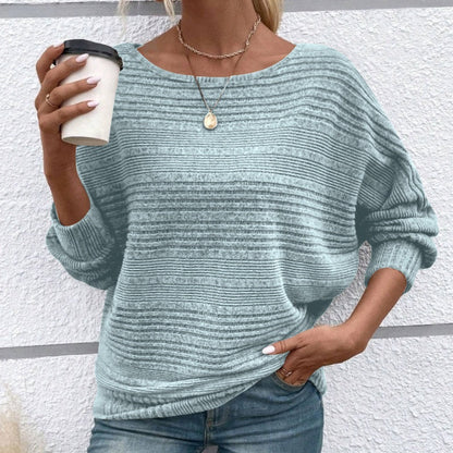 🌹Autumn Sale-50% Off🌹Solid Round-Neck Striped Top with Long Sleeves
