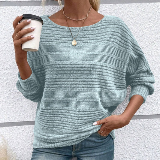 🌹Autumn Sale-50% Off🌹Solid Round-Neck Striped Top with Long Sleeves
