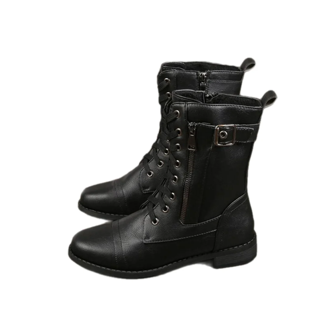 🍂Orthopedic Leather Boots with Side Zipper – Women's Round Toe for Foot Relief & Fashion