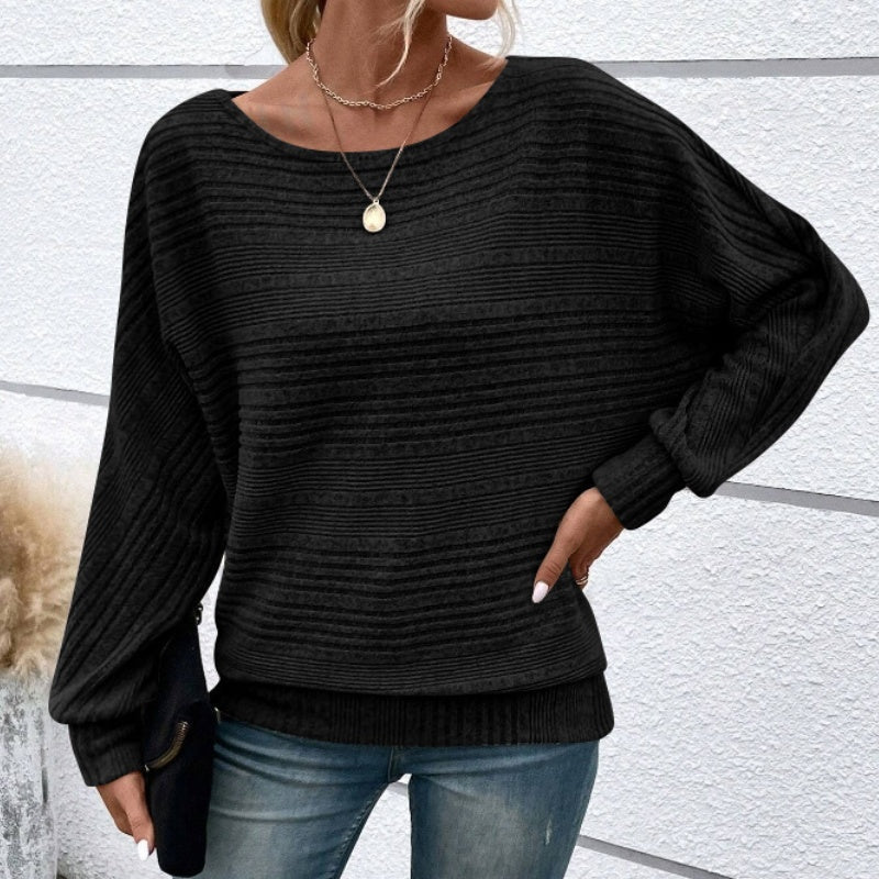 🌹Autumn Sale-50% Off🌹Solid Round-Neck Striped Top with Long Sleeves