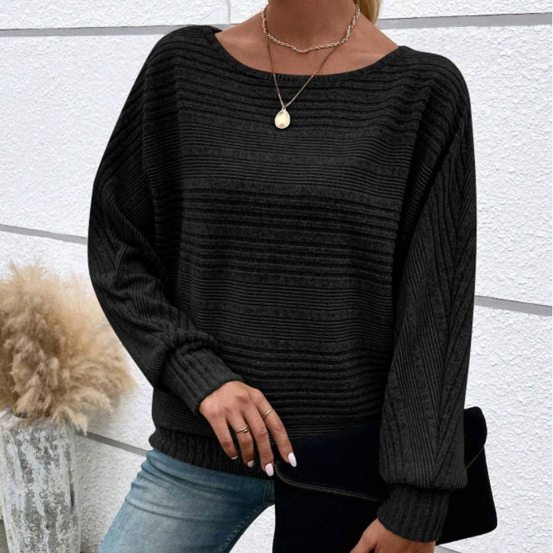 🌹Autumn Sale-50% Off🌹Solid Round-Neck Striped Top with Long Sleeves
