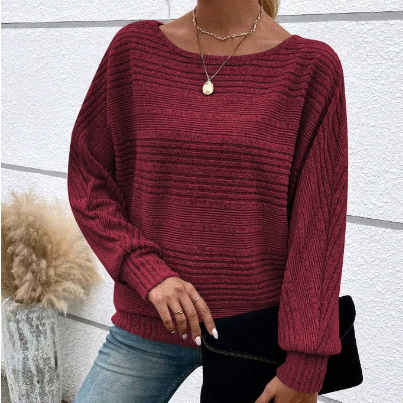 🌹Autumn Sale-50% Off🌹Solid Round-Neck Striped Top with Long Sleeves