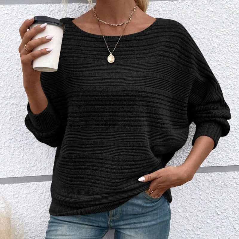 🌹Autumn Sale-50% Off🌹Solid Round-Neck Striped Top with Long Sleeves