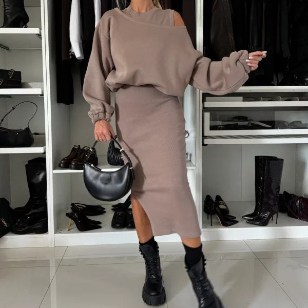 💃HOT SALE 50% OFF🍂Women's Sweatshirt & Sleeveless Dress 2-Piece Set