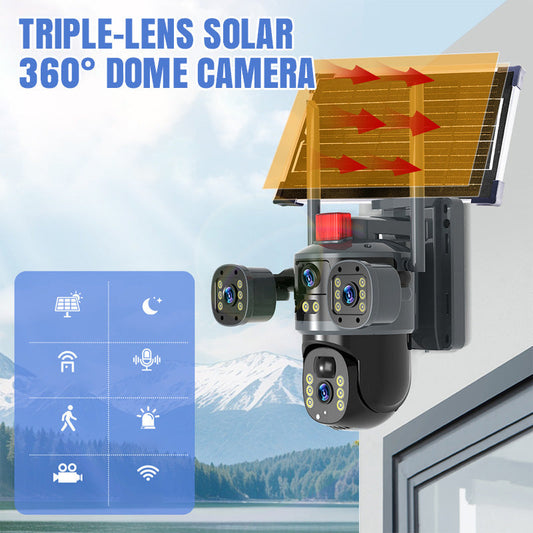 Caméra dôme solaire à triple objectif 360°✈️