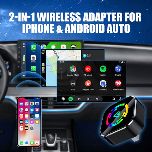 🎉Jusqu'à 50 % de réduction🎉Adaptateur sans fil 2 en 1 pour iPhone et Android Auto