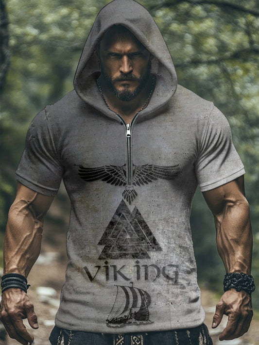 Men's Viking short-sleeved hooded shirt
