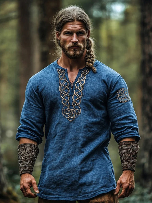 Men's Viking three-quarter-sleeve cotton and linen top
