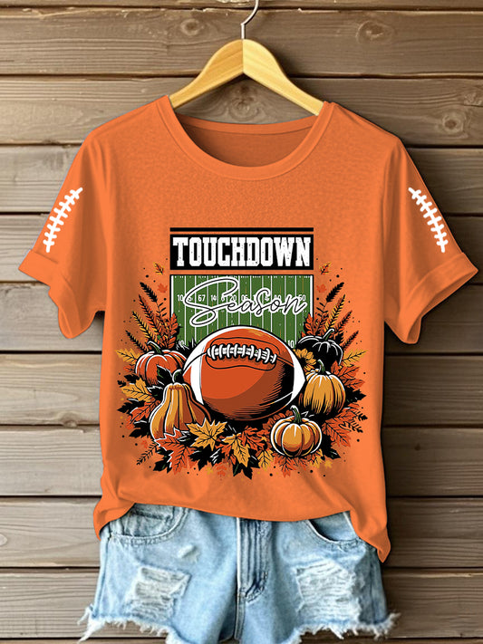 Women's Football Fall Touch Down Season Short Sleeve T-Shirt