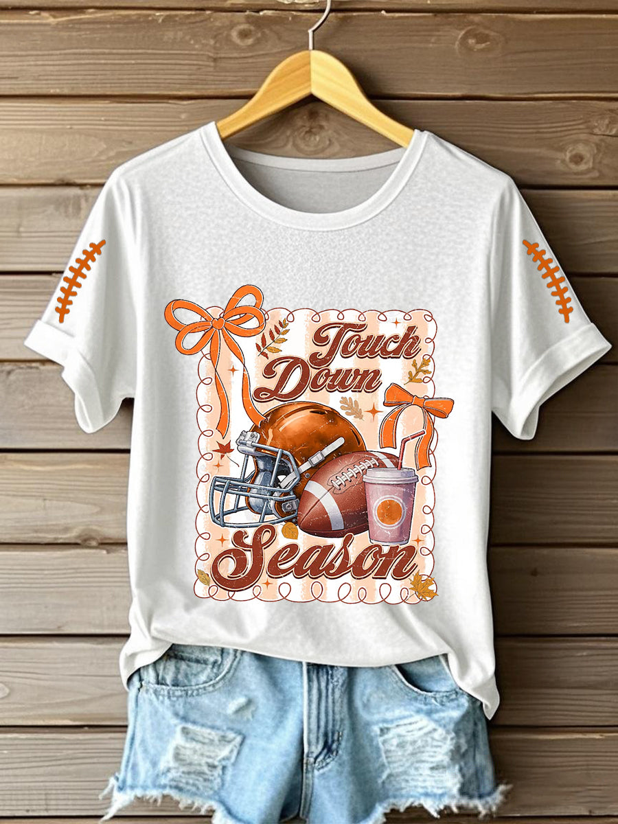 Women's Football Fall Touch Down Season Short Sleeve T-Shirt