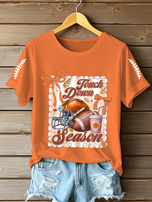 Women's Football Fall Touch Down Season Short Sleeve T-Shirt