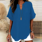👚 54% DE RÉDUCTION! 🔥 Top Ample à Manches Courtes Tendance – Col en V Cranté, Ourlet Asymétrique & Tissu Léger (5 Couleurs, S–2XL) 🌸