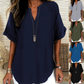 👚 54% DE RÉDUCTION! 🔥 Top Ample à Manches Courtes Tendance – Col en V Cranté, Ourlet Asymétrique & Tissu Léger (5 Couleurs, S–2XL) 🌸