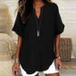 👚 54% DE RÉDUCTION! 🔥 Top Ample à Manches Courtes Tendance – Col en V Cranté, Ourlet Asymétrique & Tissu Léger (5 Couleurs, S–2XL) 🌸