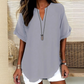 👚 54% DE RÉDUCTION! 🔥 Top Ample à Manches Courtes Tendance – Col en V Cranté, Ourlet Asymétrique & Tissu Léger (5 Couleurs, S–2XL) 🌸
